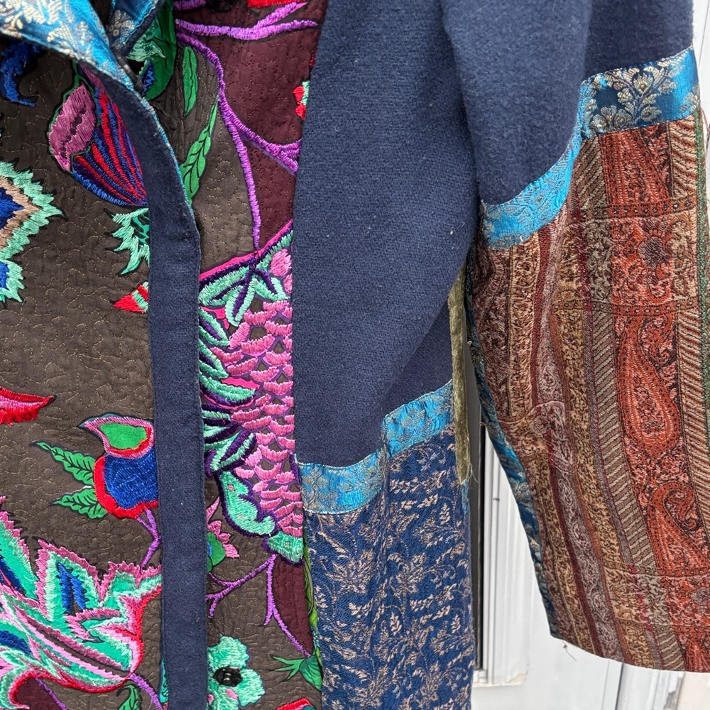 Ritu Kumar Multicolor Patchwork Embroidered Trench Boho Coat Jacket-4 - Picture 11 of 15
